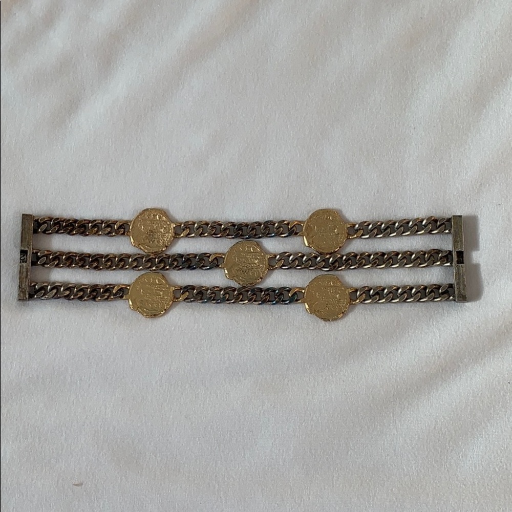 Tat2 Triple Strand Gold coin silver link Bracelet